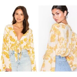 Intimately Free People M Floral Fortie Feel Bodysuit Tie Front Bell‎ Sleeve Boho